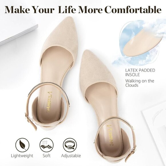 🆕Women Apricot Faux Suede Rhinestone Pointed Toe Bowknot Comfort Ballet Flats - Picture 3 of 7